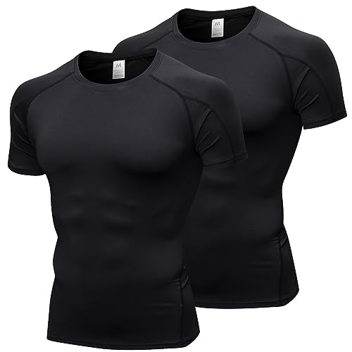 LNFINTDO 2er-Pack Kompressionsshirt Herren Kurzarm Schnelltrocknendes Laufshirt Herren Atmungsaktiv Funktionsshirt Compression Sport Shirt Männer für Running Training Jogging Fitness Gym von LNFINTDO