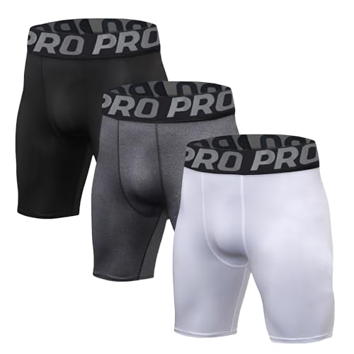 LNFINTDO 3er Pack Herren Kompressionsshorts Schnelltrocknende Kompressionshose Kurz Baselayer Tights Sporthose Unterhosen Sommer Männer Laufhose von LNFINTDO