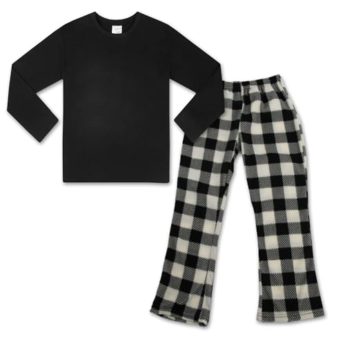 LNFINTDO Kinder Mädchen Schlafanzüge Langarm Winter Karierte Pyjama Set Teenager Fleece Zweiteilig Nachtwäsche Weihnachten Pyjama Größe 7-13 Jahre von LNFINTDO