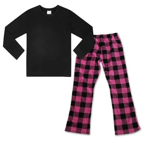 LNFINTDO Kinder Mädchen Schlafanzüge Langarm Winter Karierte Pyjama Set Teenager Fleece Zweiteilig Nachtwäsche Weihnachten Pyjama Größe 7-13 Jahre von LNFINTDO
