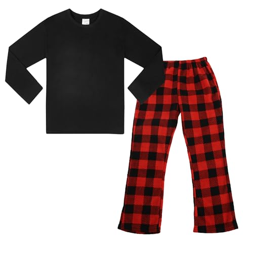 LNFINTDO Kinder Mädchen Schlafanzüge Langarm Winter Karierte Pyjama Set Teenager Fleece Zweiteilig Nachtwäsche Weihnachten Pyjama Größe 7-13 Jahre von LNFINTDO