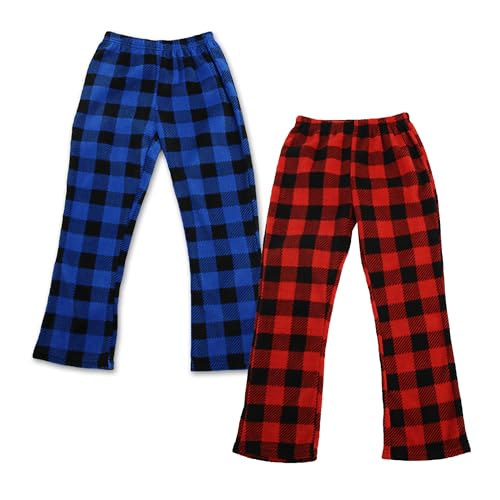 LNFINTDO Mädchen Jungen Schlafanzughose Lang Elastische Taille Pyjamahose Kinder Kariert Freizeithose mit 2 Taschen Schlafanzüghosen 7-13 Jahre von LNFINTDO