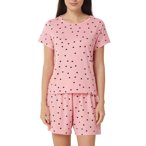 LNFINTDO Schlafanzug Damen Kurz Zweiteiliger Pyjama Set Kurzarm Rundhals Nachtwäsche und Herz Print Pyjamahose Kuschelig Sleepwear Hausanzug Shorty Loungewear für Sommer LNFINTDO Schlafanzug Damen Kurz Zweiteiliger Pyjama Set Kurzarm Rundhals Nachtwäsche und Herz Print Pyjamahose Kuschelig Sleepwear Hausanzug Shorty Loungewear für Sommer von LNFINTDO