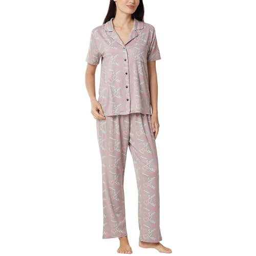 LNFINTDO Schlafanzug Damen Kurzarm Herz Print Pyjama Set mit Tasche Revers Schlafanzugoberteile und Lang Pyjamahose Zweiteiliger Nachtwäsche Set Kuschelig Hausanzug LNFINTDO Schlafanzug Damen Kurzarm Herz Print Pyjama Set mit Tasche Revers Schlafanzugoberteile und Lang Pyjamahose Zweiteiliger Nachtwäsche Set Kuschelig Hausanzug von LNFINTDO