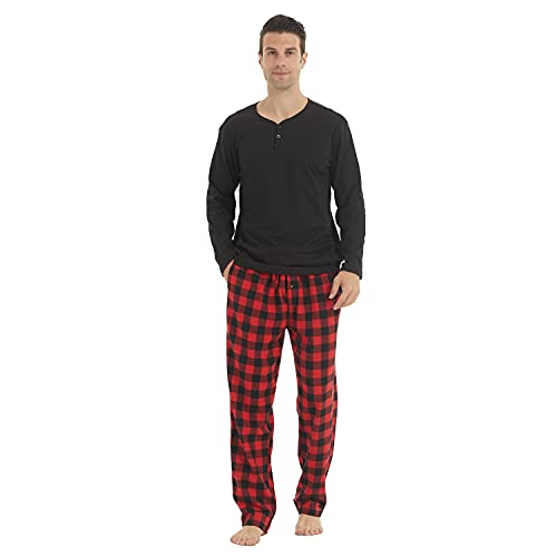 LNFINTDO Schlafanzug Herren Lang Baumwolle Winter Pyjama Langarm Shirt & Flanell Karierter Pyjamahose mit Tasche Weich Fleece Loungewear Nightwear Set von LNFINTDO