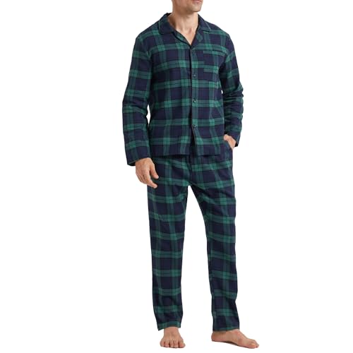 LNFINTDO Schlafanzug Herren Lang Baumwolle Winter Zweiteilige Kariert Pyjamas Flanell Pyjama mit Tasche Langarmshirt und Schlafanzughose für Männer von LNFINTDO