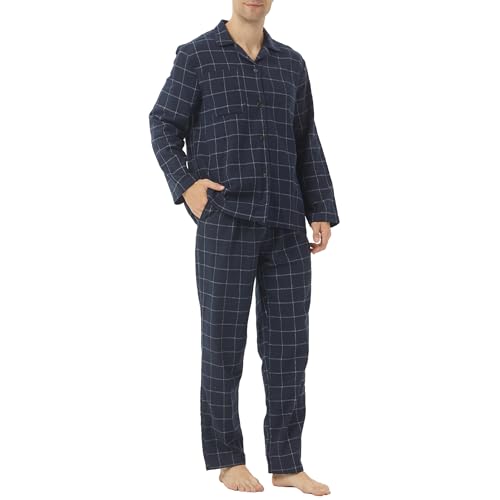 LNFINTDO Schlafanzug Herren Lang Baumwolle Winter Zweiteilige Kariert Pyjamas Flanell Pyjama mit Tasche Langarmshirt und Schlafanzughose für Männer von LNFINTDO