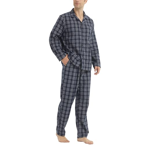 LNFINTDO Schlafanzug Herren Lang Baumwolle Winter Zweiteilige Kariert Pyjamas Flanell Pyjama mit Tasche Langarmshirt und Schlafanzughose für Männer von LNFINTDO