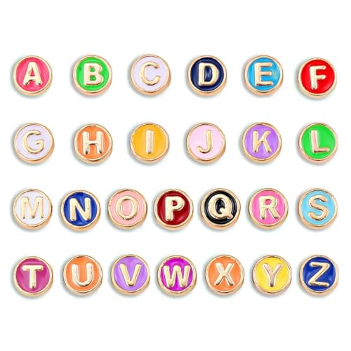 LNHBZ Gemischte 26-teilige Doppel-Emaille-Abstandshalterperlen aus AZ-Buchstabenlegierung für Frauen, DIY-Armband, Halskette, Schmuckherstellung, Zubehör, Zubehör, 8 mm, 26 Stück von LNHBZ