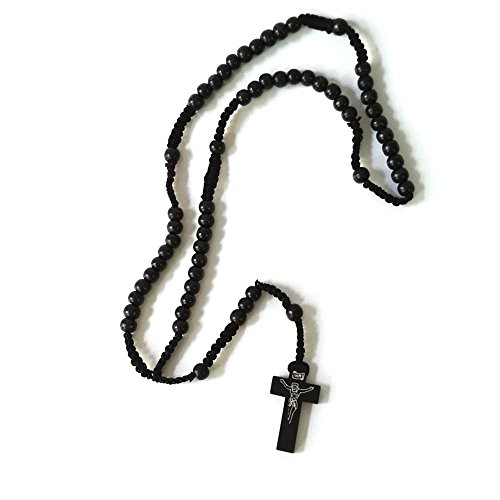 LNIMIKIY Moda Retro Herren-Kranz Christo Rosenkranz Holz Perlenkreuz Anhänger geflochten Kette (Kaffee), Schwarz One size von LNIMIKIY