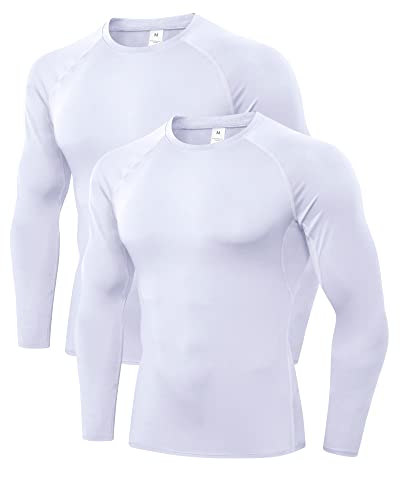 LNJLVI 2er Pack Herren Kompressionsshirt Langarm Funktions Shirt Sportshirt Laufshirt (Weiß,M) von LNJLVI