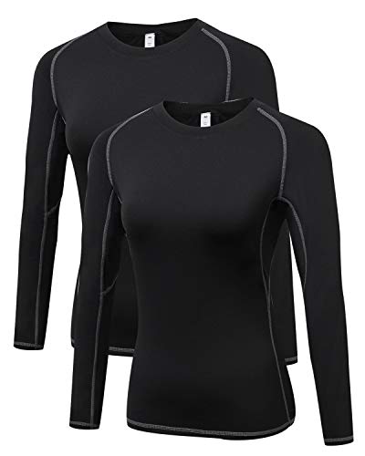 LNJLVI Damen 2er Pack Langarmshirt Activewear Atmungsaktiv T-Shirts Fitness Oberteil (Schwarz,XXL) von LNJLVI