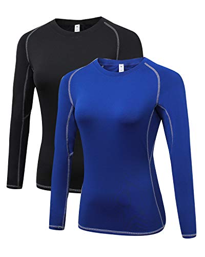 LNJLVI Damen 2er Pack Langarmshirt Activewear Atmungsaktiv T-Shirts Fitness Oberteil (Schwarz-Blau,XXL) von LNJLVI