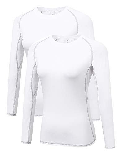 LNJLVI Damen 2er Pack Langarmshirt Activewear Atmungsaktiv T-Shirts Fitness Oberteil (Weiß,XXL) von LNJLVI