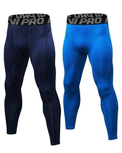 LNJLVI Herren Kompressionshose Laufhose lang Sporthose Leggings Funktionshose (Dark Blau-Blau,L) von LNJLVI