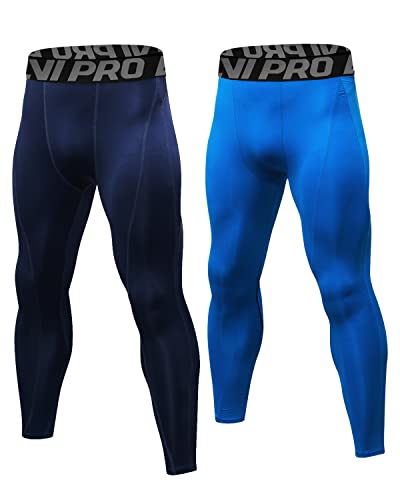 LNJLVI Herren Kompressionshose Laufhose lang Sporthose Leggings Funktionshose (Dark Blau-Blau,S) von LNJLVI