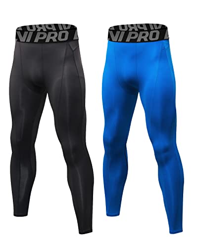 LNJLVI Herren Kompressionshose Laufhose lang Sporthose Leggings Funktionshose (Schwarz-Blau,S) von LNJLVI