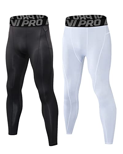 LNJLVI Herren Kompressionshose Laufhose lang Sporthose Leggings Funktionshose (Schwarz-Weiß,M) von LNJLVI