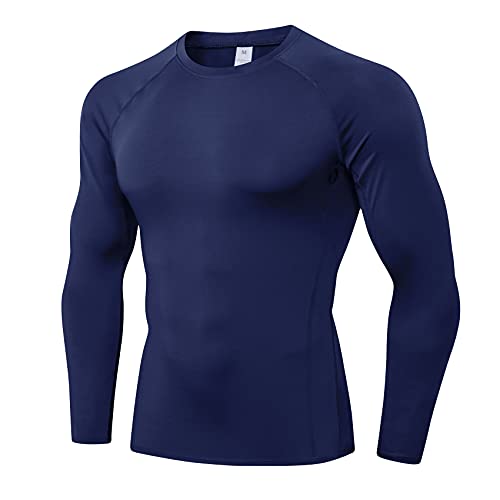 LNJLVI Herren Langarm Kompressionshemden Sport T-Shirt Funktions Atmungsaktiv Tops für Männer (Navy,XXL) von LNJLVI