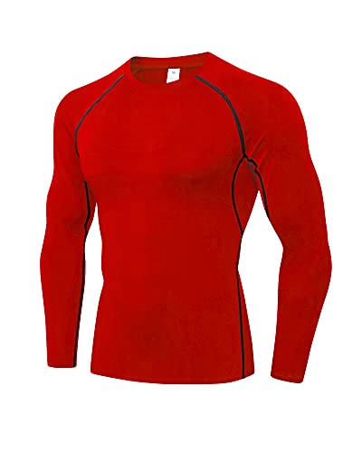 LNJLVI Herren Langarm Kompressionshemden Sport T-Shirt Funktions Atmungsaktiv Tops für Männer (Rot,L) von LNJLVI