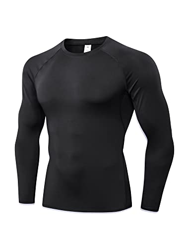 LNJLVI Herren Langarm Kompressionshemden Sport T-Shirt Funktions Atmungsaktiv Tops für Männer (Schwarz,L) von LNJLVI