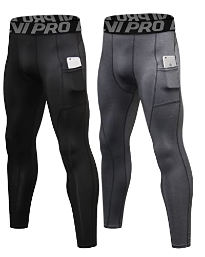 LNJLVI Kompressionshose Herren Sport Leggings Atmungsaktive Trainingshose für Jogging Fitnessstudio Laufen (Schwarz-Grau,M) von LNJLVI