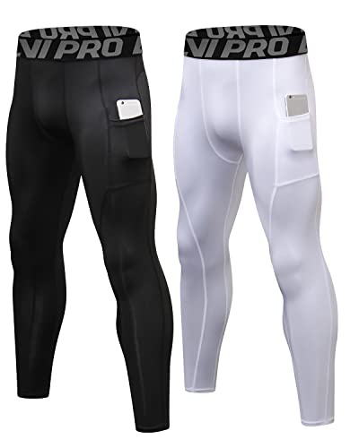 LNJLVI Kompressionshose Herren Sport Leggings Atmungsaktive Trainingshose für Jogging Fitnessstudio Laufen (Black-White,M) von LNJLVI