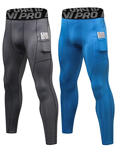 LNJLVI Kompressionshose Herren Sport Leggings Atmungsaktive Trainingshose für Jogging Fitnessstudio Laufen (Blau-Grau,M) von LNJLVI