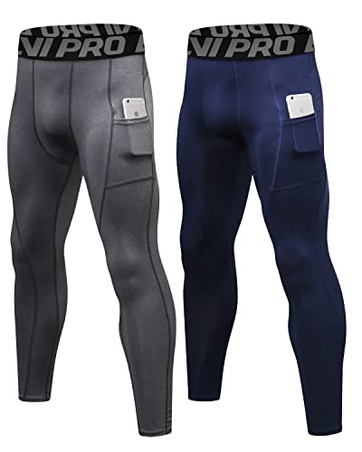 LNJLVI Kompressionshose Herren Sport Leggings Atmungsaktive Trainingshose für Jogging Fitnessstudio Laufen (Navy-Grau,L) von LNJLVI