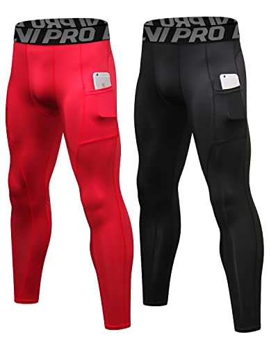 LNJLVI Kompressionshose Herren Sport Leggings Atmungsaktive Trainingshose für Jogging Fitnessstudio Laufen (Red-Schwarz,L) von LNJLVI