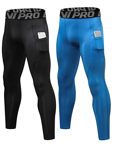 LNJLVI Kompressionshose Herren Sport Leggings Atmungsaktive Trainingshose für Jogging Fitnessstudio Laufen (Schwarz-Blau,L) von LNJLVI