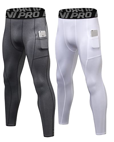 LNJLVI Kompressionshose Herren Sport Leggings Atmungsaktive Trainingshose für Jogging Fitnessstudio Laufen (White-Gray,M) von LNJLVI