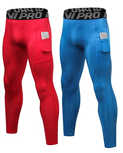 LNJLVI Kompressionshose Herren Sport Leggings Atmungsaktive Trainingshose für Jogging Fitnessstudio Laufen (Bue-Rot,L) von LNJLVI