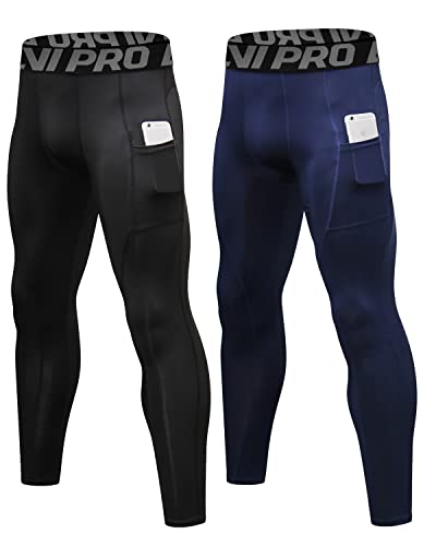 LNJLVI Kompressionshose Herren Sport Leggings Atmungsaktive Trainingshose für Jogging Fitnessstudio Laufen (Schwarz-Navy,S) von LNJLVI