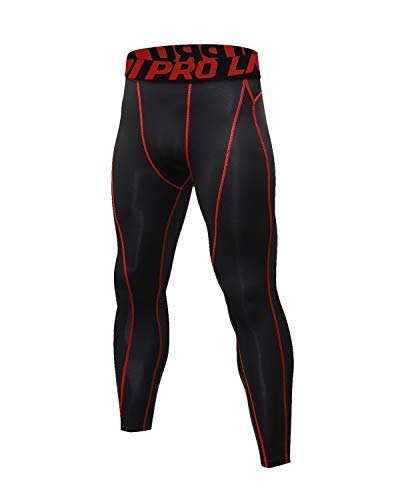 LNJLVI Kompressionshosen Herren Workout Sport-Leggings Atmungsaktiv Fitness Strumpfhosen Lange Running-Hosen(Running/Schwarze rote Linie,L) von LNJLVI