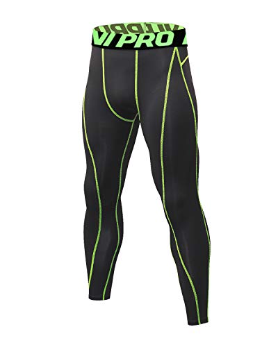 LNJLVI Kompressionshosen Herren Workout Sport-Leggings Atmungsaktiv Fitness Strumpfhosen Lange Running-Hosen(Running/Schwarze Grün Linie,L) von LNJLVI