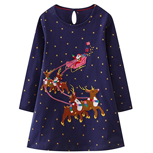 Kleinkind Baby Mädchen Weihnachtskleid Tunika Kleider Weihnachten Hirsch Santa Schlitten Langarm Basic Kleid Aktiv Shirt 5Jahre von LNL