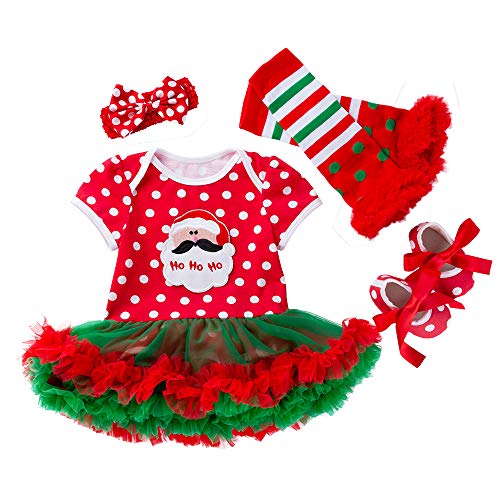 LNL Baby Weihnachtsoutfit Mädchen Mein erstes Weihnachten baby Tutu Tüll Strampler Kleid mit Stirnband Beinlinge & Schuhe Polka Dot Santa 0-3 Monate von LNL