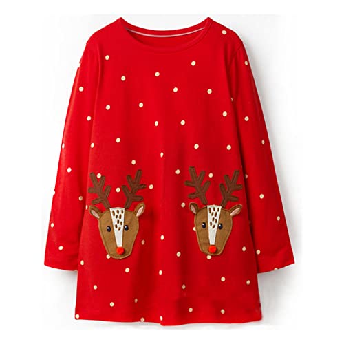 Kleinkind Baby Mädchen Weihnachten Kleid Tunika Kleider Weihnachten Hirsch Gestreifte Langarm Basic Kleid Active Shirt 2Jahre von LNL