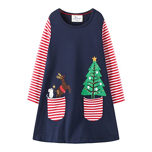Kleinkind Baby Mädchen Weihnachten Kleid Tunika Kleider Weihnachtsbaum Gestreift Langarm Basic Kleid Active Shirt 3Jahre von LNL