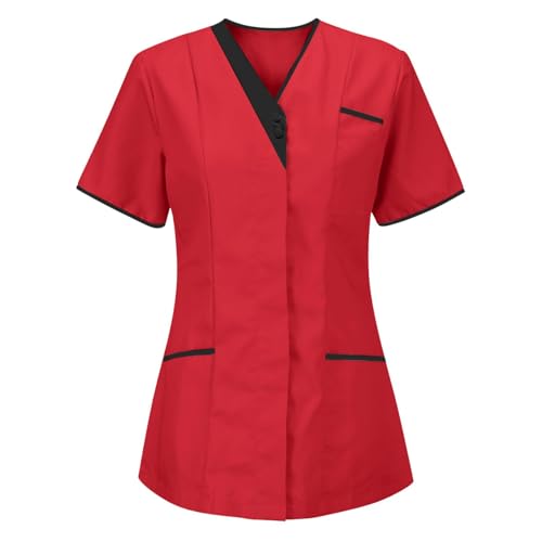 Angebote des Tages Heute Kasack Damen Pflege Krankenpfleger Uniform V-Ausschnitt Tunika Medizinische Berufsbekleidung Kurzarm T-Shirt Einfarbig Arbeitskleidung Große Größen Tops Pflegebekleidung von LNNGNIA