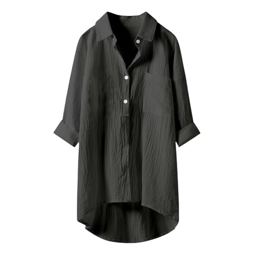 Blusen & Tuniken Für Damen Musselin Bluse Leinen Baumwolle Longbluse - Sommer Button-Down Tunika Übergröße Leinenbluse Lässiges Hemd Elegant Atmungsaktive Freizeithemd Lose Shirts Sommerblusen von LNNGNIA