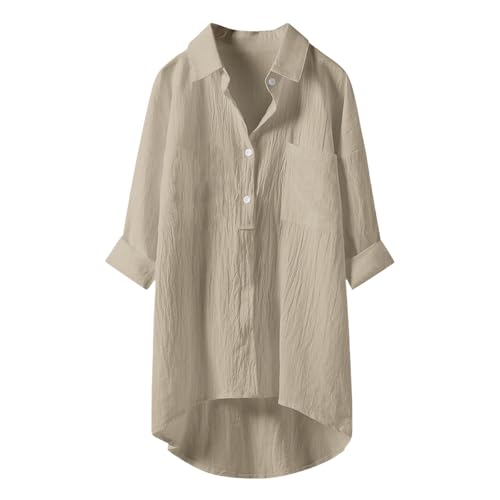 Blusen & Tuniken für Damen Musselin Bluse Damen Oversized Sommer Lässig Longbluse Baumwolle Leicht Hemd Oberteile Langarm Modern Hemdbluse Long Shirt Elegant von LNNGNIA