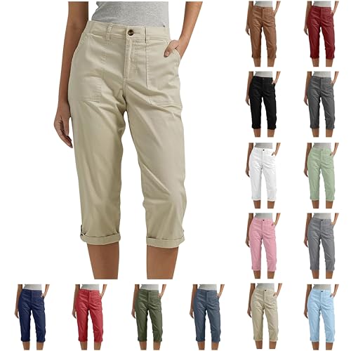 Cargohose Damen 3/4 Hose Regular Fit Sommerhose Leicht Arbeitshose Caprihose Sommer Knielang Cargo Shorts Gerade Hohe Taille Freizeithose Wanderhose Kurz Sporthose Chino Hosen Trekkinghose mit Taschen Cargohose Damen 3/4 Hose Regular Fit Sommerhose Leicht Arbeitshose Caprihose Sommer Knielang Cargo Shorts Gerade Hohe Taille Freizeithose Wanderhose Kurz Sporthose Chino Hosen Trekkinghose mit Taschen von LNNGNIA