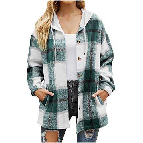 Hemd Damen Karierte Bluse mit Kapuze und Taschen Flanell Jacke Knöpfe Hemdjacke Trendiges Karohemd Langarm Hemdbluse Wärme Shacket Lose Damenblusen Casual Flanellhemd von LNNGNIA