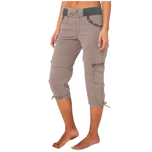 Klamotten Teenager Mädchen Caprihose Damen Sommer Knielang Cargohose 3/4 Cargo Shorts Regular Fit Arbeitshose Einfarbig Sommerhose Hohe Taille Freizeithose Baumwolle Hose Jogginghose Elastisch von LNNGNIA
