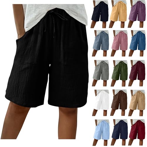 Kurze Hose Damen Knielange Freizeithose Weite Lose Bermuda Shorts Hohe Taille Sommerhose Lounge Jogginghose Große Größen Sommershorts Sweathose Elastischem Bund Strandshorts Damenhosen Stoffhose von LNNGNIA