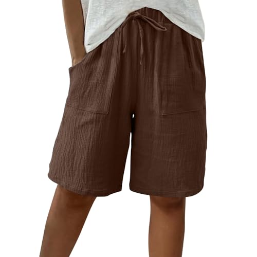 Kurze Hose Damen Knielange Freizeithose Weite Lose Bermuda Shorts Hohe Taille Sommerhose Lounge Jogginghose Große Größen Sommershorts Sweathose Elastischem Bund Strandshorts Damenhosen Stoffhose von LNNGNIA