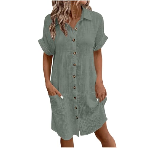 LNNGNIA Blusenkleid Damen Musselin Kleid Leinen Sommer Freizeitkleid Hemdblusenkleid Leicht und Luftig Knielang Sommerkleid Leinenkleid mit Taschen mit Knopfleiste Strandkleid Hemdkleid Shirtkleid LNNGNIA Blusenkleid Damen Musselin Kleid Leinen Sommer Freizeitkleid Hemdblusenkleid Leicht und Luftig Knielang Sommerkleid Leinenkleid mit Taschen mit Knopfleiste Strandkleid Hemdkleid Shirtkleid von LNNGNIA