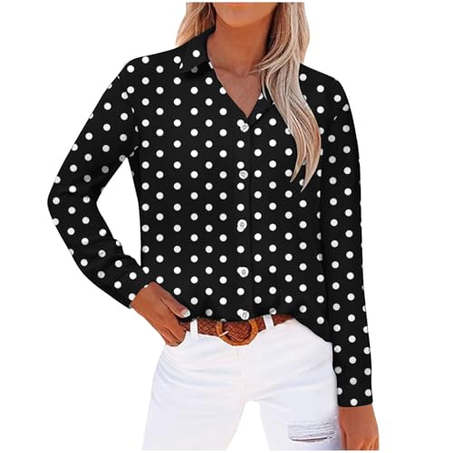 LNNGNIA Damen Blusen Damen Langarm Hemd V Ausschnitt Polka Dots Button Down Top Punkten Bluse Sommer Elegant Hemdbluse Langarm von LNNGNIA